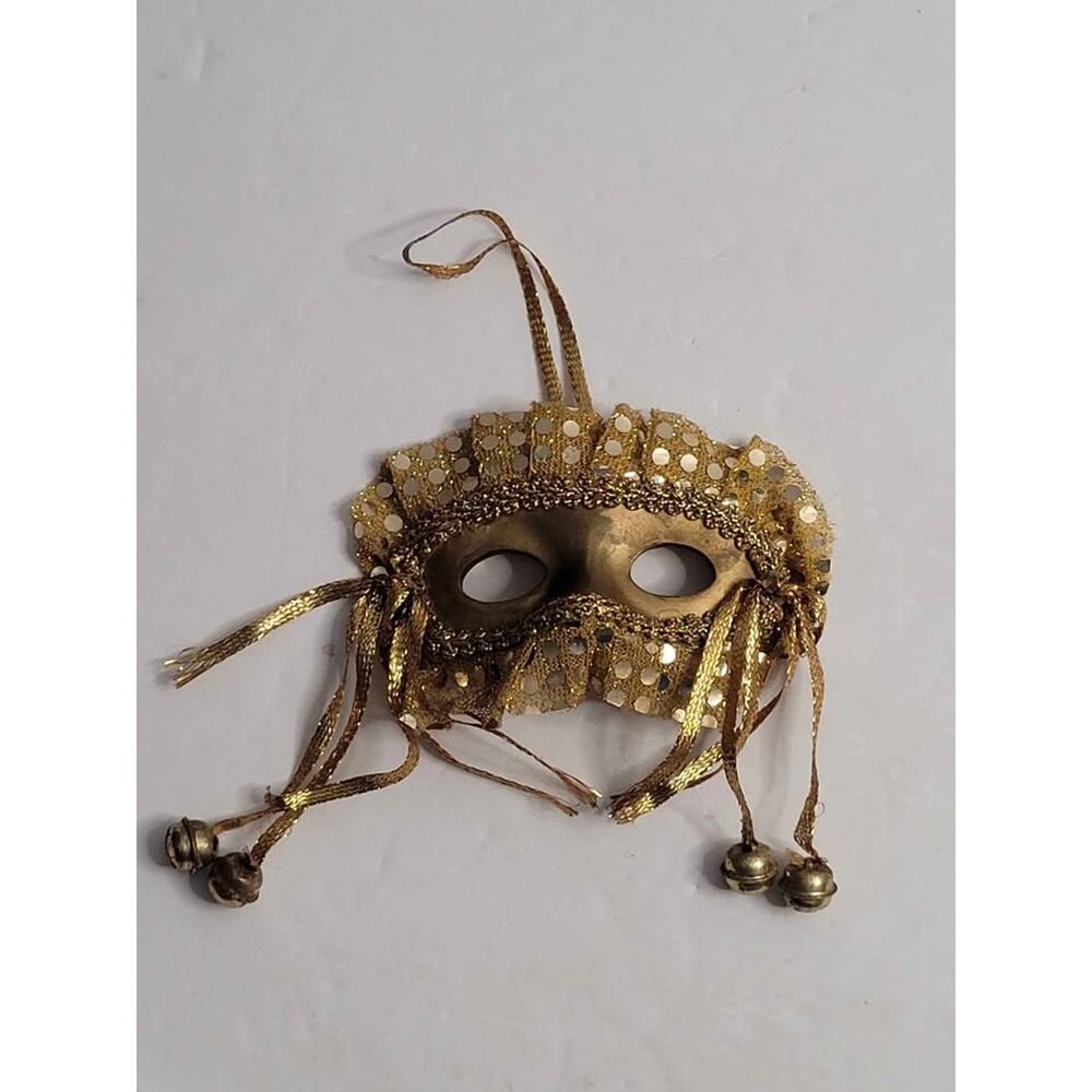 Vintage Golden Masquerade Mask with Bells and Sequins.